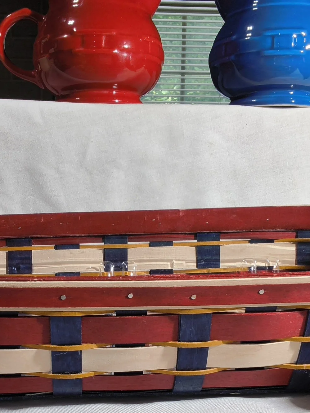 Longaberger Red and Blue Handwoven Basket